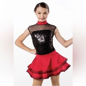 Dance Costume Weissman 12595 XLC Child Red Jazz 2 skirts sequin